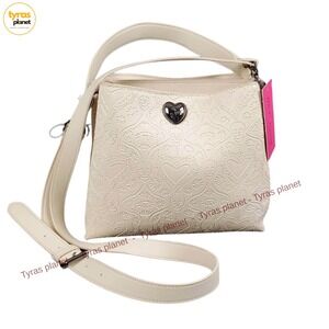 Betsey Johnson Cream Embossed Skull & Heart Crossbody Bag